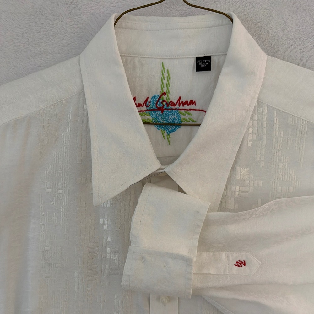 Robert Graham Mens 3XL White Jacquard Texture Button Down Shirt Long Sleeve
